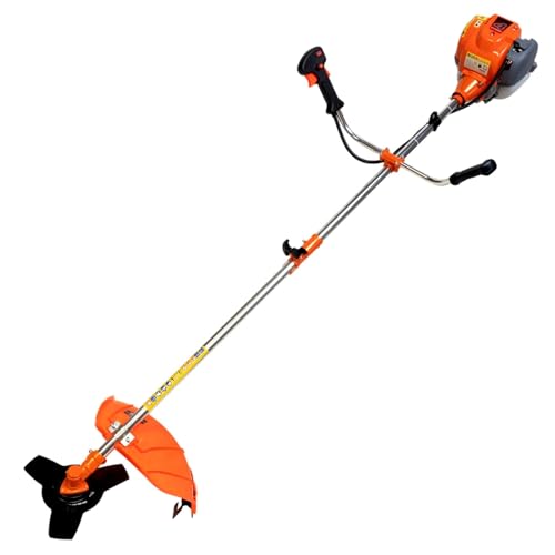 eSkde 4 Stroke Petrol Strimmer with Blades - Heavy Duty Petrol Grass Trimmer and Brush Cutter with Bull Horn Handles | Brushcutter Strimmer with Metal Blade and Nylon Head 410mm Cutting Width