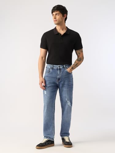 Image of The Souled Store Straight-Fit Denim: Men and Boys Cotton Blend Straight Fit Cargo Pockets Lightweight Everyday All-Season Denim Jeans