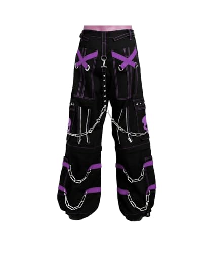 Gothic Bondage Purple Skull Zip Off Pants Alternative Punk Rock Cyber Chain Goth Trouser2