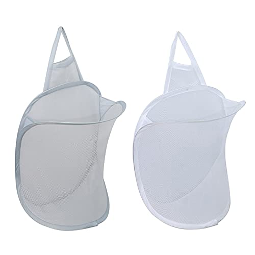 mecaponn 洗濯かご メッシュ ランドリーバッグ 壁掛け ランドリーバスケット 洗濯ボックス 2個セット 折りたたみ 吊り下げ収納袋 衣類 雑貨 小物入れ収納ポケット タオル おもちゃ 収納ボックス