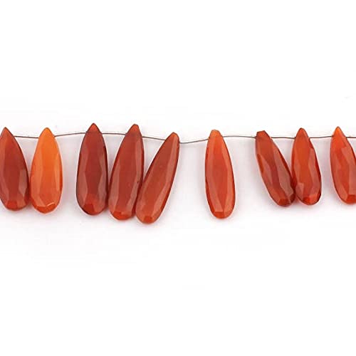 LKBEADS 1 Strand Orange Chalcedony Long Elongated Drops Briolettes - Orange Chalcedony 33mmx14mm-41mmx12mm 7.5 Inches SB410