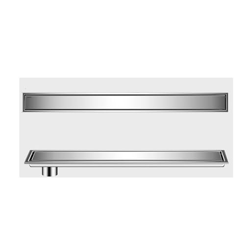 JSDQQG 2 En 1 Enlosable De Doble Cara,Rectangular Desague Ducha,Canaleta De Ducha De Acero Inoxidable,Drenaje Lateral,Plata,10 * 60cm