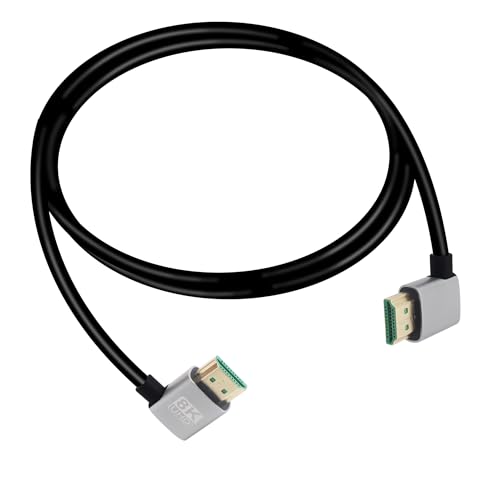 8K 90 Degree Left&Right Angle HDTV Male Cable 48Gbps HDTV 2.1 Extension Male to Male Cable Supports 8K@60Hz, ARC,3D for DVR,Roku (1M/3.3FT)