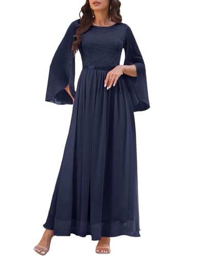 DRESSTELLS Lang Kleid Hochzeitsgast Abendkleid Dunkelblau Damen...