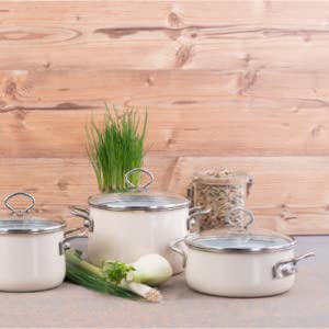 Foto von Riess, 0057-011, Emaille Pfanne extra stark, NOUVELLE-AVORIO EXTRA STARK, Durchmessser 28 cm, Höhe 6.5 cm, Inhalt 2.2 Liter, Emaille, Induktion