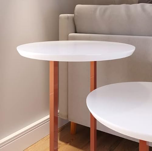 mesa apoio e lateral luiza pés de ferro estilo industrial - Branco/Rose gold