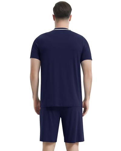 Image of NACHILA Pajamas Set for Men-Viscose Made from Bamboo, Short Sleeve Sleepwear Cool Pjs with Shorts Pants Soft Loungewear