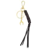 Amabro Llavero de herradura para bolso occidental, llavero de la suerte de vaquera y nudo hecho a mano con borlas, cartera, decoración para mujer, Dorado, Keychain Length: 7.48in/19cm Horseshoe Size