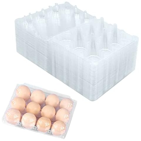 HILELIFE 40 Pack Plastic Egg Cartons Bulk, Clear Plastic Egg Carton Holds Up to 12 Eggs - 1 Dozen, Reusable Egg Carton for Family Pasture Chicken Farm, Refrigerator Storage Cover