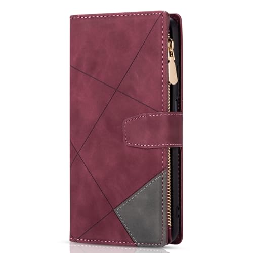 Housse cuir iPhone 13 Pro Max rouge anti rayure avec fente carte