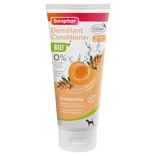 BEAPHAR – Shampoing Démêlant 2 en 1 labellisé ECOCERT pour chien – Contient de l'Aloe Vera, de l'huile d'Argan et de l'abricot Bio – pH neutre –...