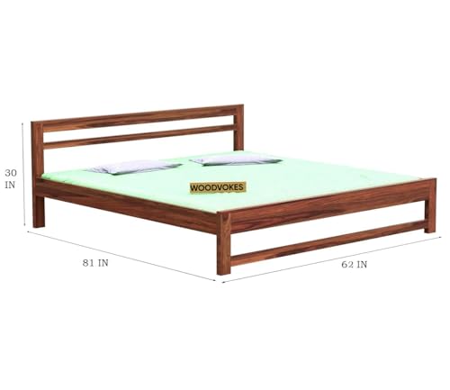 Image of Sheesham Wood Bed Without Storage Solid Wooden Cot Double Bed Furniture Elegant and Functional Bedroom Living Room Home Palang (Honey, Queen)