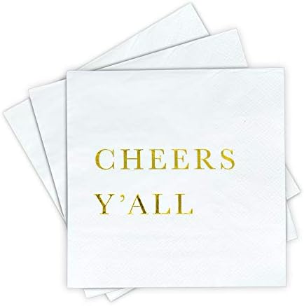 Gold Cocktail Napkins - Cheers Y'all Party Napkins, Wedding Napkins, 3-Ply Disposable Paper Napkins for Wedding Reception, Engagement Party, Bridal Shower, Birthday - Gold Napkins by Sunshine Supply