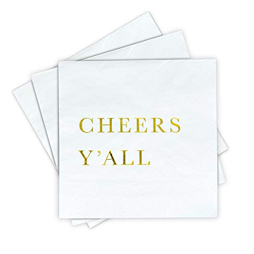 Gold Cocktail Napkins - Cheers Y'all Party Napkins, Wedding Napkins, 3-Ply Disposable Paper Napkins for Wedding Reception, Engagement Party, Bridal Shower, Birthday - Gold Napkins by Sunshine Supply