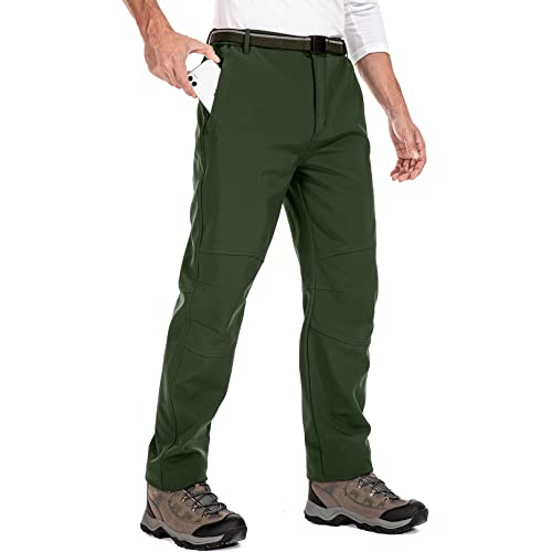 Jessie Kidden Mens Waterproof Hiking Pants Outdoor Snow Ski Fishing Fleece Lined Insulated Winter Pants (5088 Army green 34)