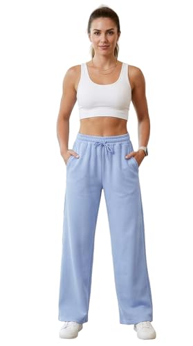 AFC Womens Wide Leg Sweatpants 6 Colors Sm-2x Ultra Soft & Comfy Cotton Blend (US Alpha Medium Regular Regular Light Blue)