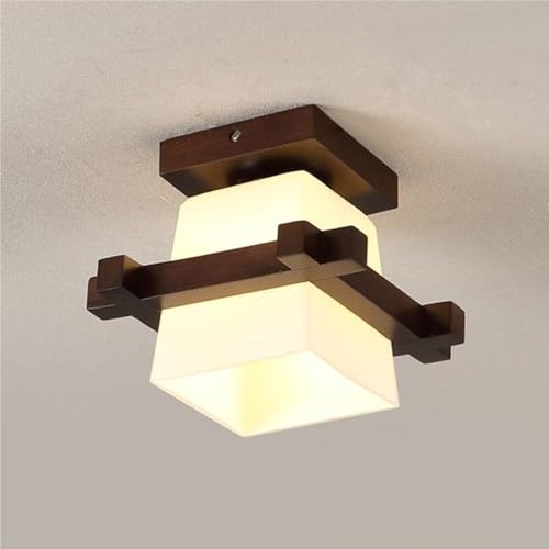 HTERWQEA Lámpara techo semiempotrada con marco madera y pantalla vidrio esmerilado, ideal for entrada, pasillo, dormitorio, cocina, iluminación tradicional compacta.