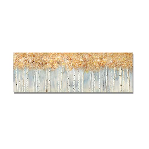 Peinture abstrait arbres dorés pour habiller un grand mur vide de salon avec cadre