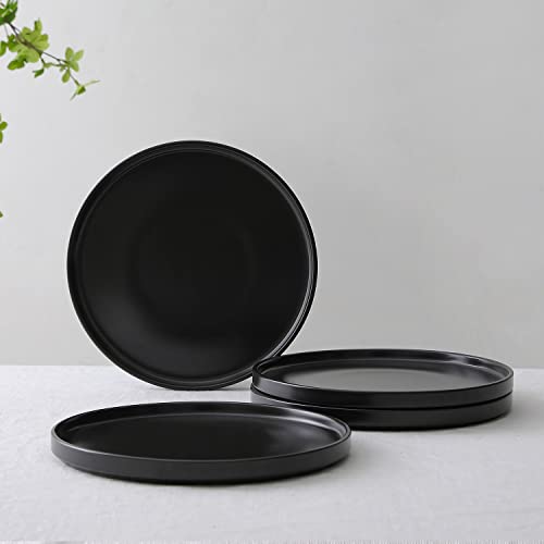 Image of Stone Lain Coupe Stoneware Set of 4, Dinner Plates, Black Matte