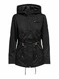 ONLY Damen Übergangs-Jacke OnlLorca Canvas Parka mit Kapuze, Farbe:Schwarz, Größe:XS