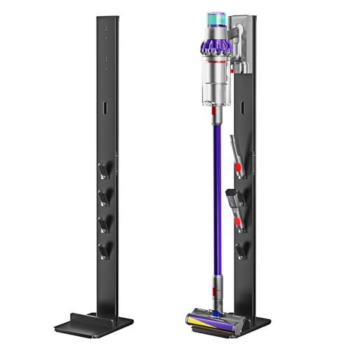 PEGZONE Vacuum Cleaner Stand, Compatible with Dyson Gen5 V15 V12 V11 V10 V9 V8 V7 V6, Floor Cordless Vacuum Accessory Holder with 4 Hooks, Metal Storage Bracket Organizer, Black