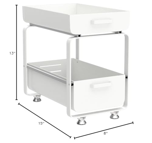 Organizador de Cocina bajo Fregadero de 2 Niveles con Cajones Deslizantes, Blanco, 8in Ancho x 15in Profundidad x 13in Alto miniatura 2