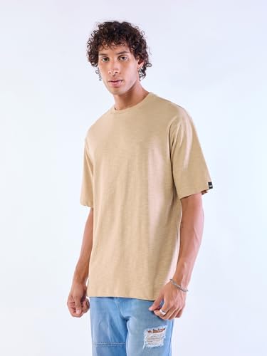 Image of Bewakoof Men's Solid Oversized Fit Half Sleeve Round Neck T-Shirt Air 1.0 | | Lightweight | Multipurpose
