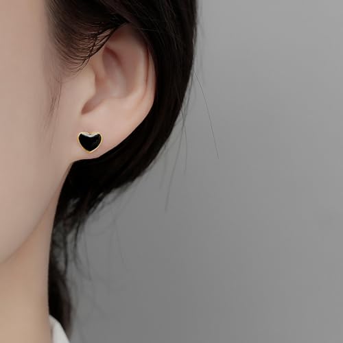 SLUYNZ Solid 925 Sterling Silver Black Heart Earrings Studs for Women Teens 8MM Heart Studs Earrings3