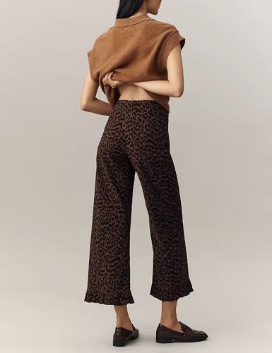 ACCPUR Women's Palazzo Lounge Wide Leg Pants Summer Dressy Casual Loose High Waisted Elastic Cow Print Trouser with Pockets Leopard — view 3
