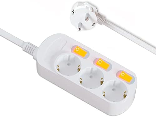 EVOELEC Steckdose Sinzeln Schaltbar Steckdosenleiste mit Überstromschutz 16A 250V (1.5M, 3 Fach)