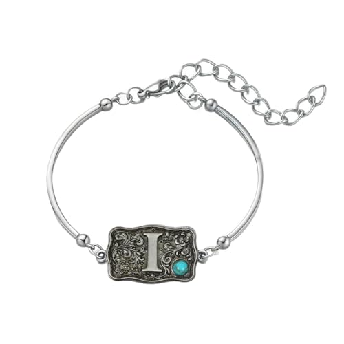 Image of Belt Buckle Bracelet Initial Letter A-Z Bracelets Western Cow Tag Bracelet Belt Buckle Necklace Western Style Initial Letter Pendant Necklace