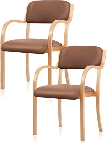 Hilax ダイニングチェア 肘付き チェア 椅子 広い座面 疲れにくい お尻に優しい 掴みやすい肘掛け 介護椅子 積み重ね スタッキング 工具付き 木製 介護 2脚セット ブラウン