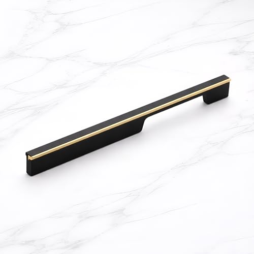 Image of Altroz Modern Handle for Wardrobe /Cabinet Handle /Pull Handle for Wardrobe /Cupboard Handle (96mm Hole to Hole) Aluminum - Black /PVD Gold (Pack of 1)-| 3 Years Warranty |