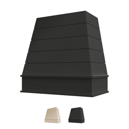 Riley & Higgs Black Wood Kitchen Range Hood Cover, Tapered Front Wall Mount Vent Hood, Shiplap...