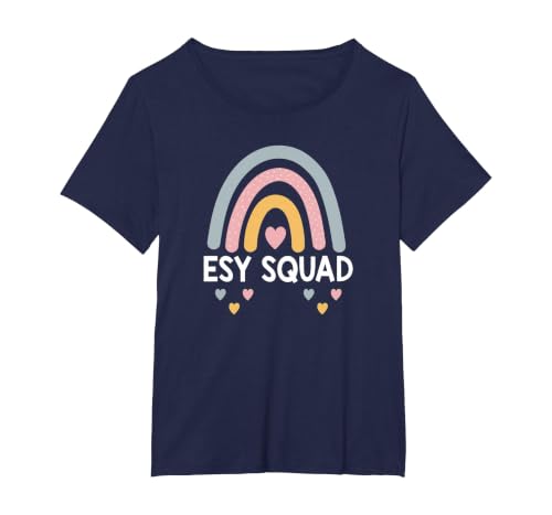 Esy Squad Teacher School Year Rainbow Hearts Cute T-Shirt, Women's Plus, Navy Blue, 4X