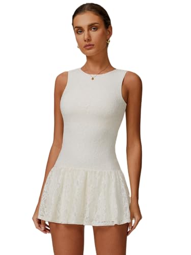 ABOCIW Womens Lace Tennis Dress Built in Shorts High Neck Sleeveless Golf Athletic Summer Mini Dress