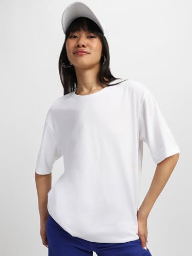 Image of JUNEBERRY Pure Cotton Drop Shoulder Oversized Baggy Fit Half Sleeve Plain Solid Round Neck Multicolor T-Shirt for Women & Girls (Pack of 2) (Sizes S-2XL)