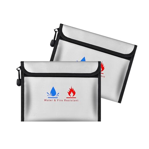 Bolsa de documentos à prova de fogo, 2 peças à prova de fogo, bolsa de documentos segura para dinheiro, conjunto de 22 x 18 cm, sem coceira, revestimento de silicone, resistente ao fogo, armazenamento