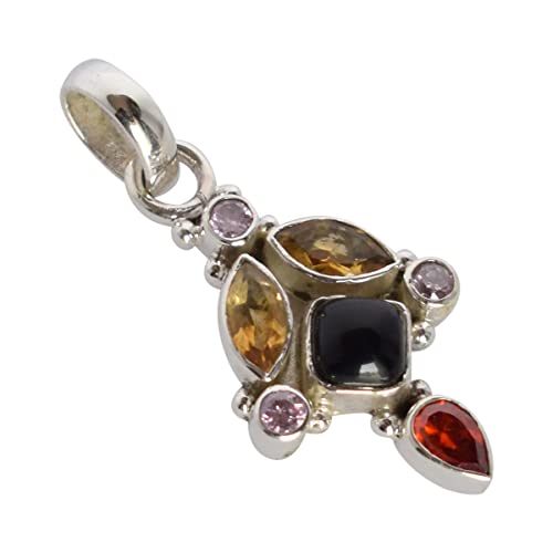 Ravishing Impressions Colgante de plata de ley 925 con piedras preciosas de cuarzo rosa y rojo de ónix negro para niñ