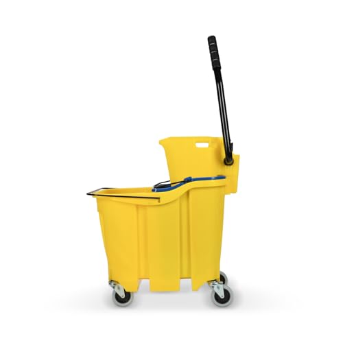 Image of SPARTA OmniFit Mop Bucket System, Durable Mop Bucket, Side Press Wringer, and Soiled Water Insert, Floor Cleaning Essentials for Commercial and Home Use, 35 Qt Capacity, 1 Count, Yellow