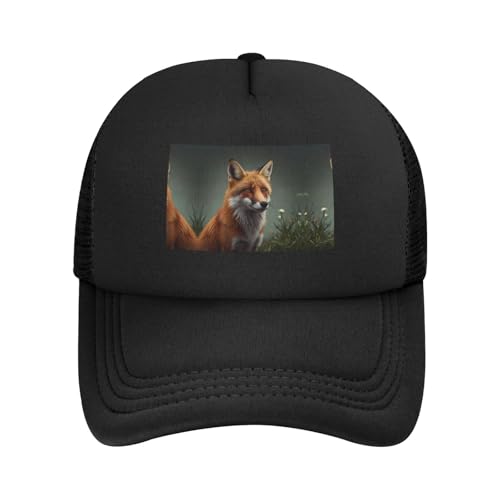 WZYCWB Gorra de béisbol negra con estampado de dibujos animados de zorro, adecuada para deportes al aire libre, ciclismo, pesca y protección solar, Negro, Talla única