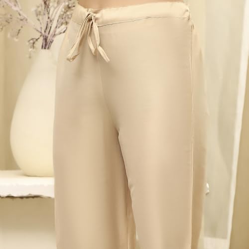 Image of BIBA Women Beige Cotton Machine Embroidered Unstitched Suit Set