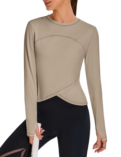 BMJL Womens Workout Tops Black Long Sleeve Shirts Fall Yoga Hiking Tshirts Cute Crop Tops Gym Thumb Hole
