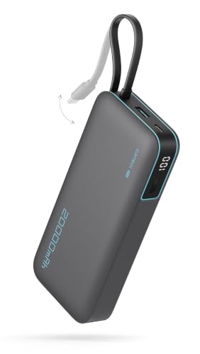 CUKTECH CP25 Power Bank 20000mAh 55W Portable Travel Charger Built-in USB C Cable Fast Charging Battery Pack for Xiaomi Redmi iPhone Samsung Honor Poco Switch etc (Grey)