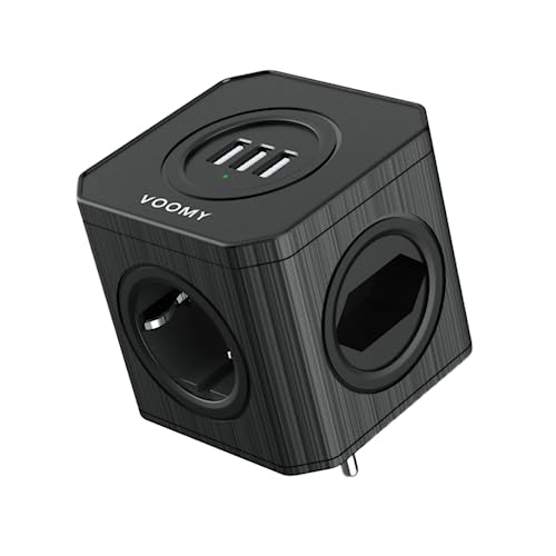 VOOMY Presa Multipla Cubo, Multipresa con USB, Prese Elettriche con 3 USB e 4 Prese, 4000W Adattatore Spina Cubo Protezione da Sovratensione e Cortocircuito, Nero