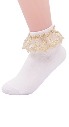 SEMOHOLLI Women Ankle Socks,Lace Ruffle Frilly Comfortable No-Show Cotton Socks Princess Socks Lace Socks SM02 (1 Pairs-white)