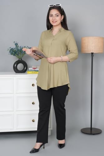 Image of Mlada Rayon Flare Top for Women | 3 /4th Sleeve Regular Fit and Flare Top | Women Office Tops Tunic | Western Long Shirt Top for Women | Shirt Collar Top for Women | Rayon Tunic Tops for Women Western