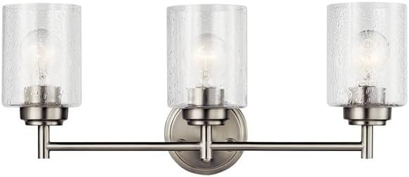DYSMIO Wall Vanity Light - 3-Light Fixture with Crystal Clear Seeded Glass Shades - Modern Wall Sconce Lighting for Bathroom, Kitchen, Hallway, Home - with Mounting Hardware - Brushed Nickel