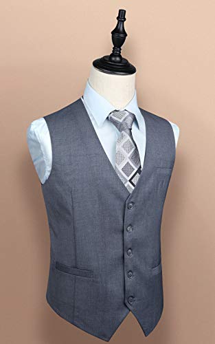HISDERN Colete masculino formal de negócios, colete com 3 bolsos para terno ou smoking, Cinza escuro