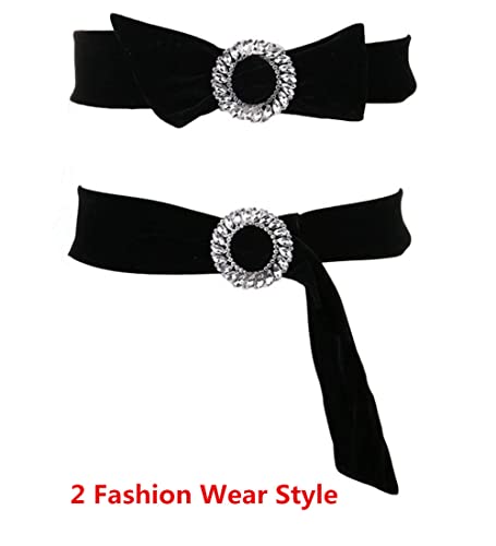 Women Velvet Waist Belt Straps With Round Circle Rhinestone Buckle For Dresses Ladies Wedding Self-Tie Waistbands2